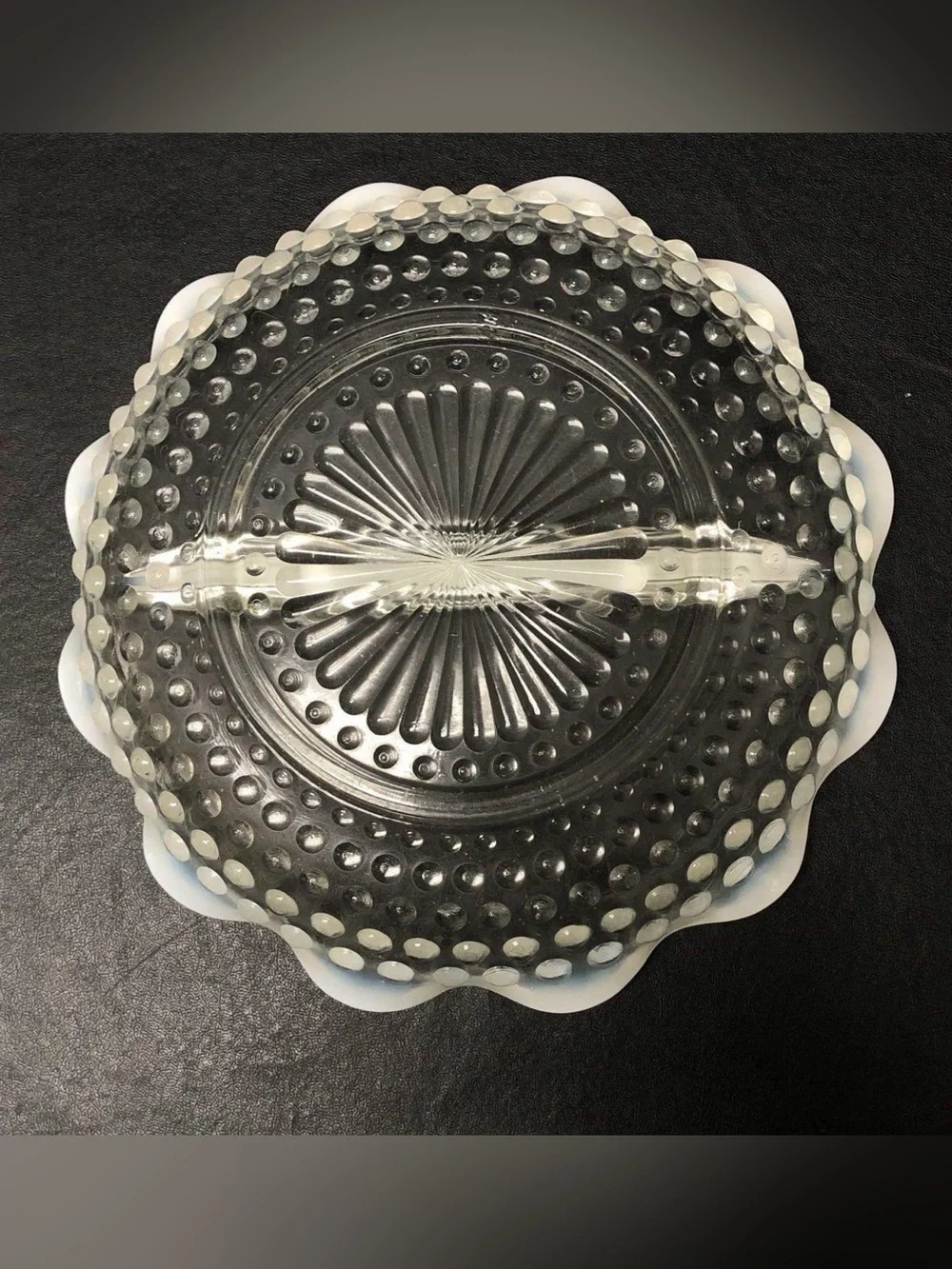 Vtng Anchor Hocking Moonstone Hobnail Opalescent Divided Dish 7 3/4